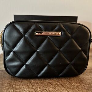 Poppy & Peonies Black Quilted Crossbody Bag
